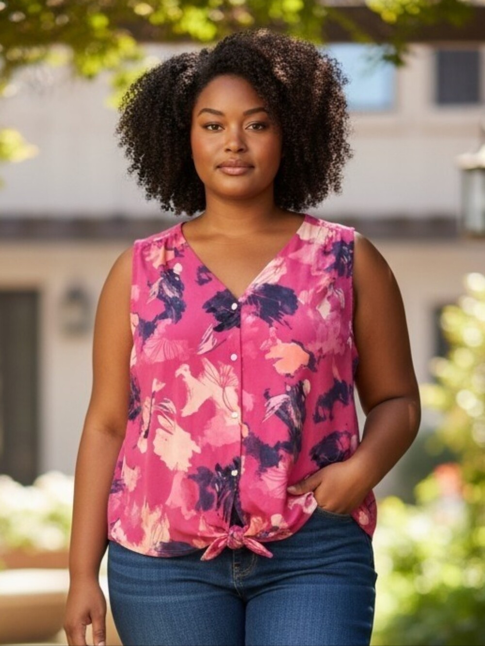 NEW Nine West Top XXL. Button Down Sleeveless.NWOT  Pink, black, white